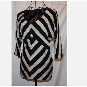 White House Black Market Pullover Top Striped Tunic Fully Lined Sz S Gold Accent